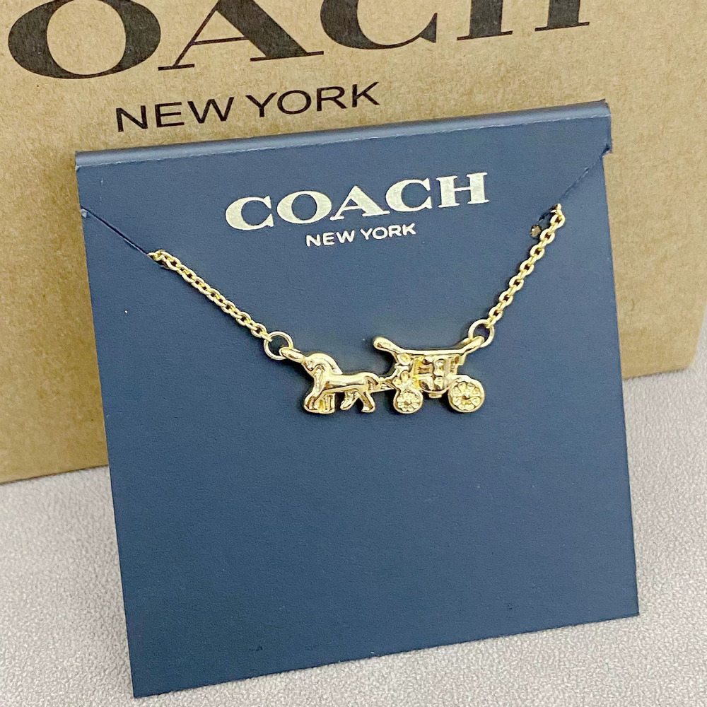 Coach Gold Carriage Shape Metal Necklace